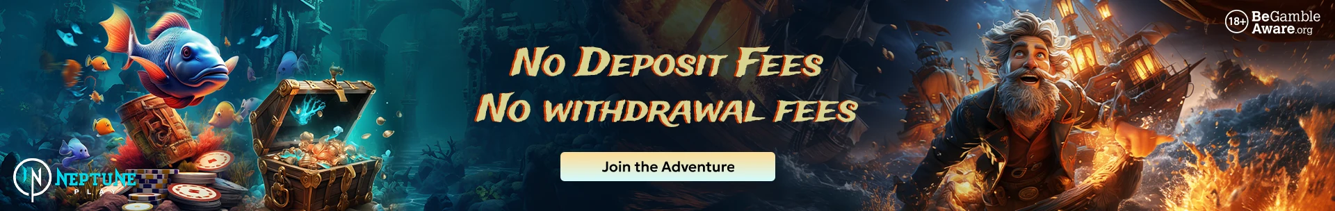 Neptune Play Casino — no deposit or withdrawal fees, fast pound payouts
